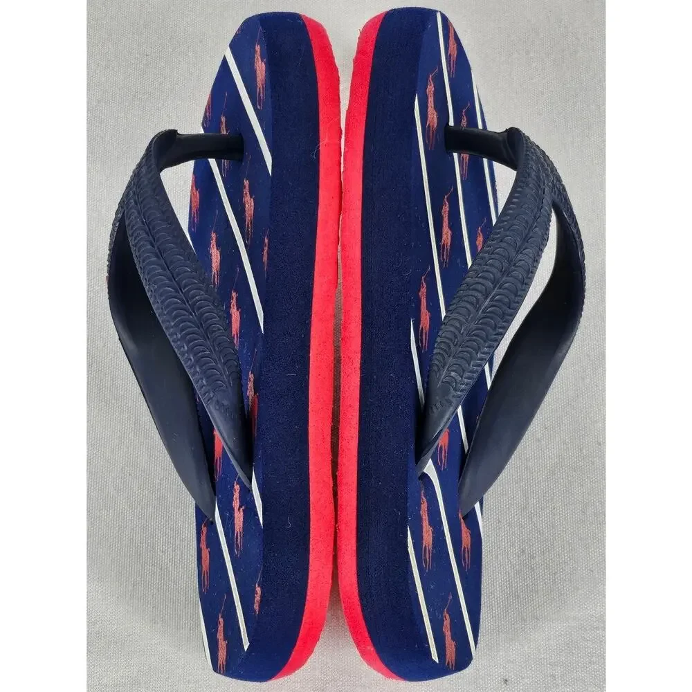 POLO RALPH LAUREN RARE TODDLER THONG FOAM FLIP FLOPS BLUE / RED / WHITE SIZE 5-6